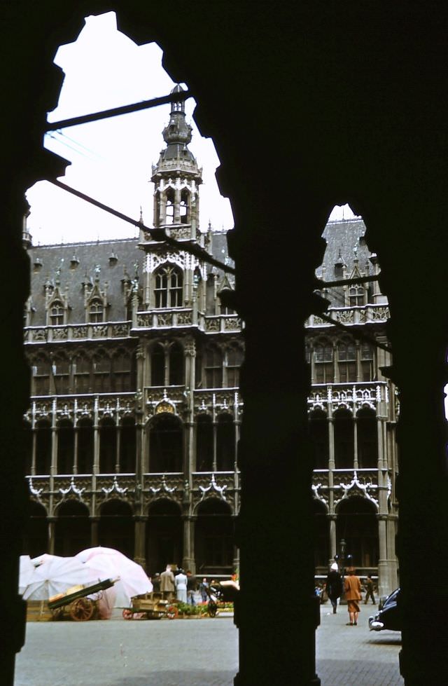 Maison du Roi through archway, La Grand Place, May 1950