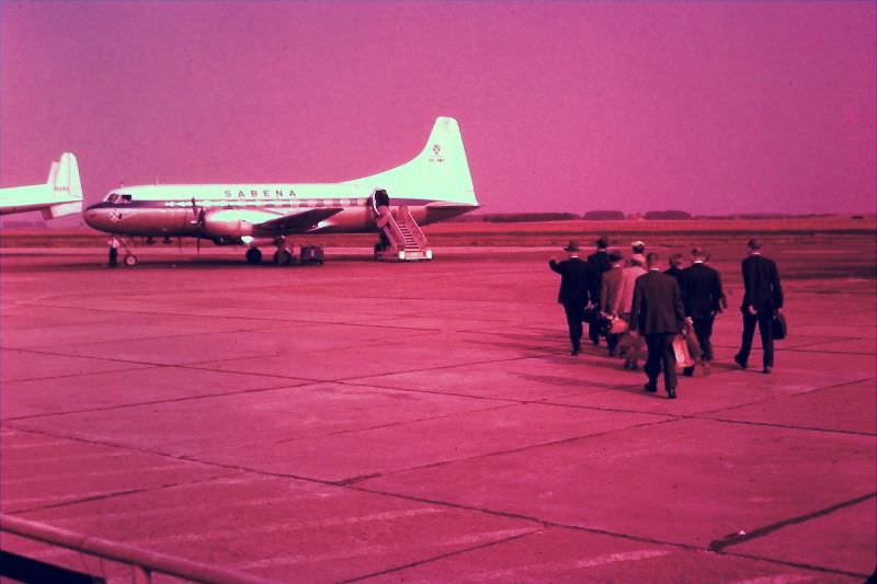Group boarding Sabena Convair, August 1955