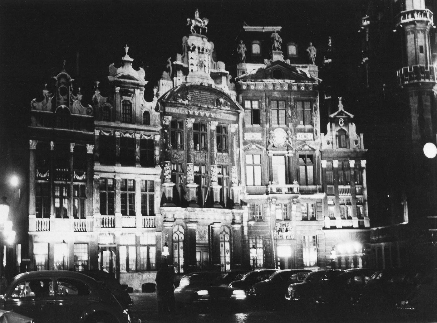 Brussels, Grand Place at night, 1958