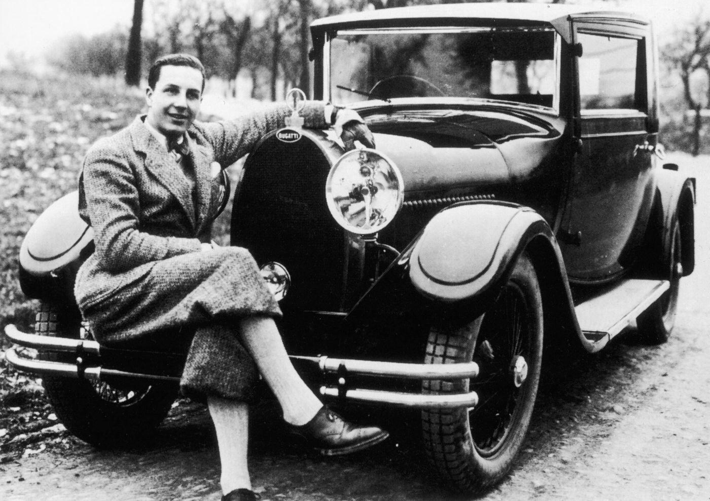 Jean Bugatti with a Bugatti car, 1930s.