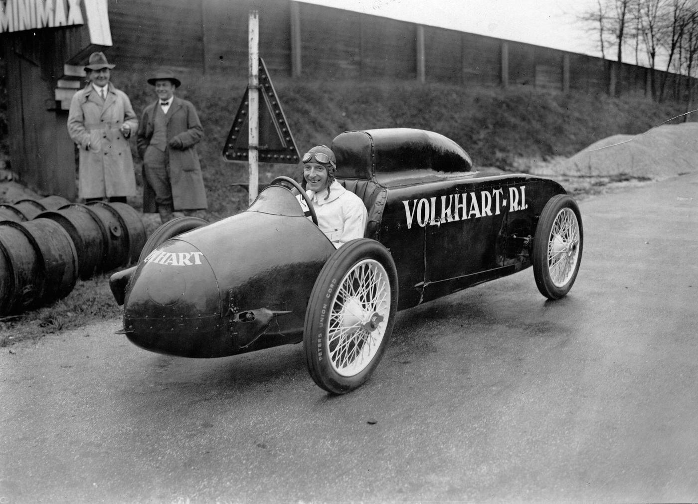 Kurt Volkhart in his rocket car Volkhart R1 on the AVUS. Berlin. November, 23th 1928.