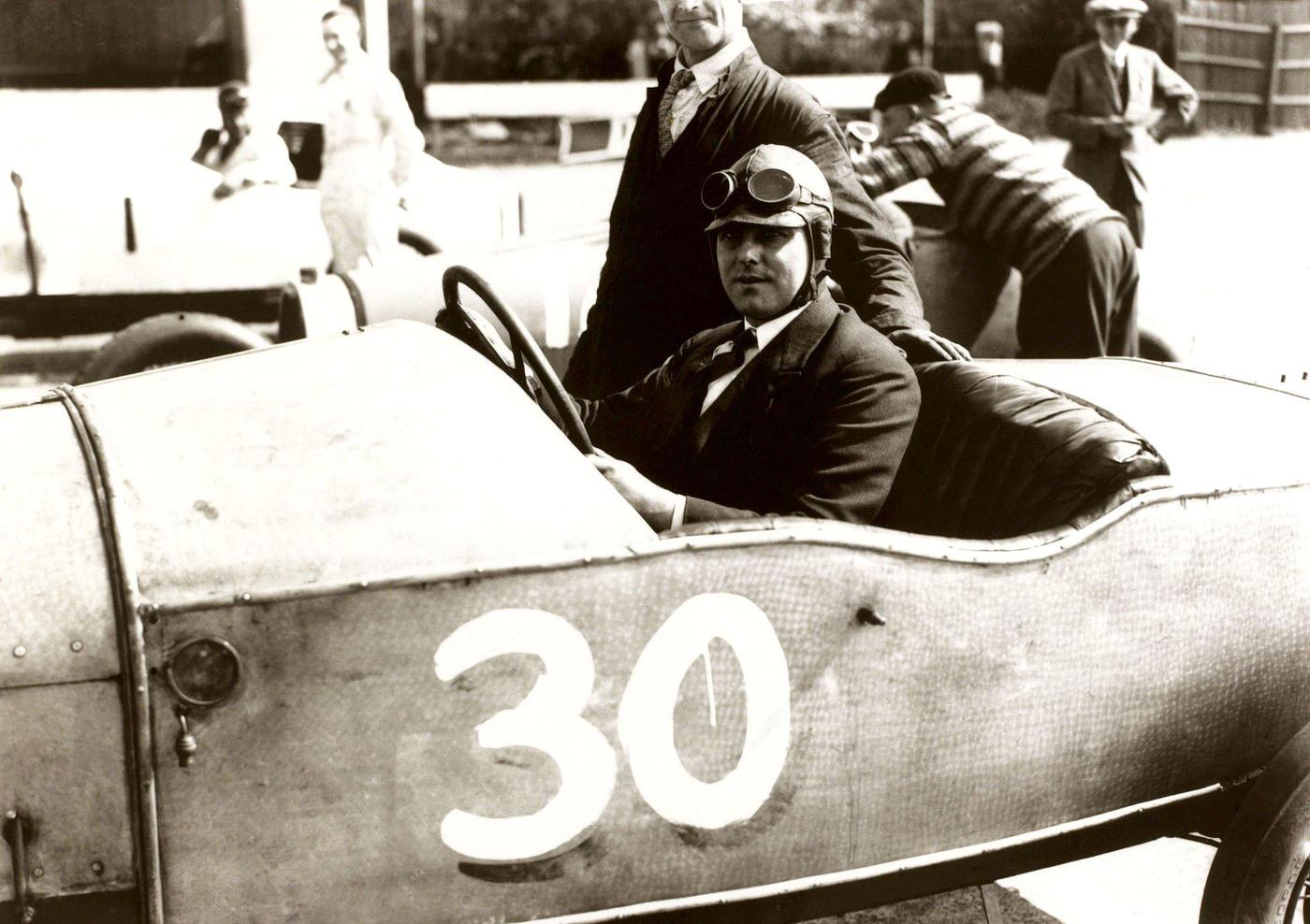 Captain Bertram Austin racing his Bugatti at Brooklands. Betram Austin, 1920