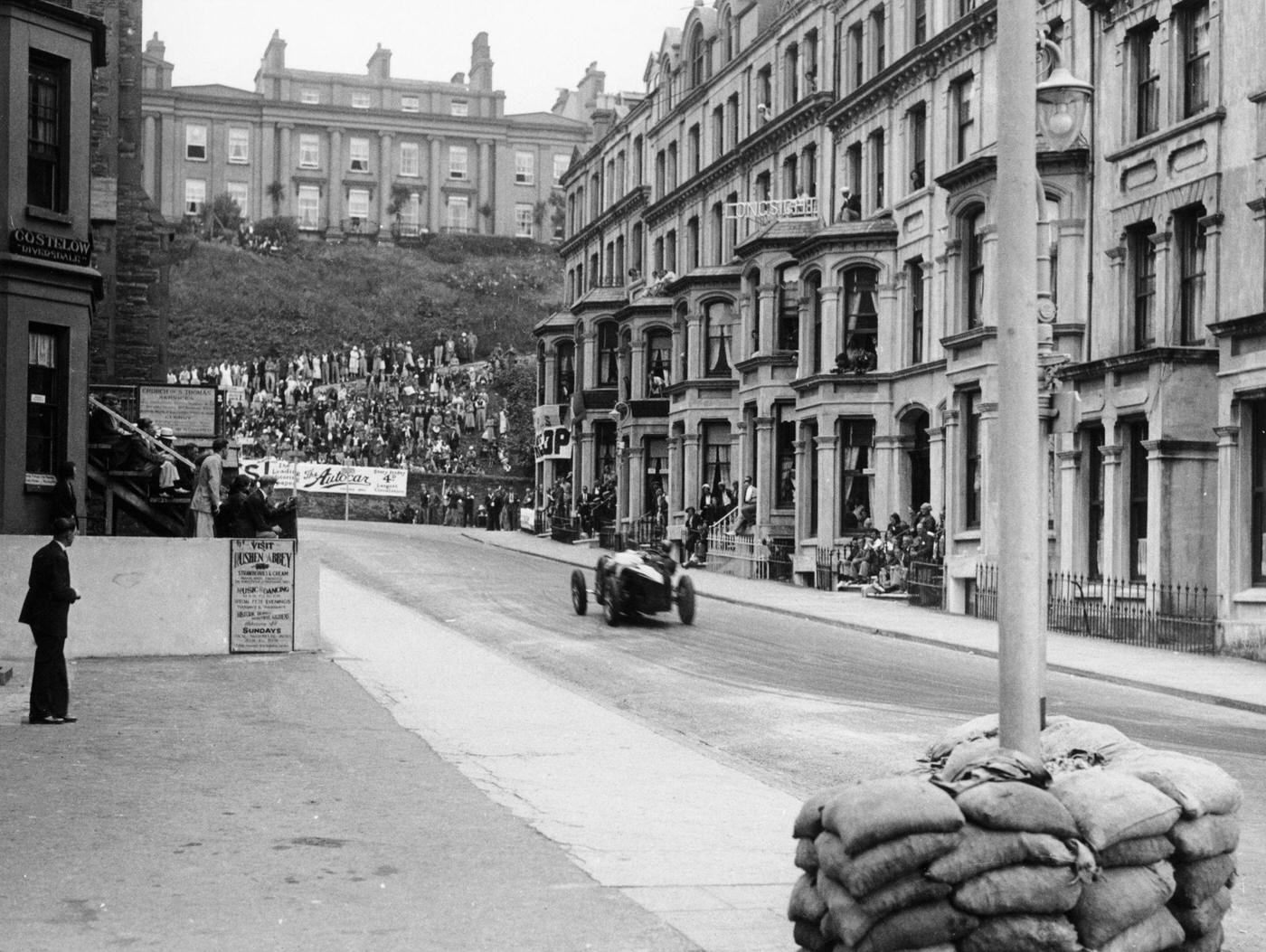 Bugatti in the Mannin Moar race, Isle of Man, 1933.