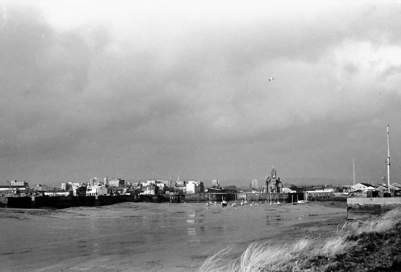 The inner harbor. This view towards the Pierhead has changed a bit, Cardiff, February 1974