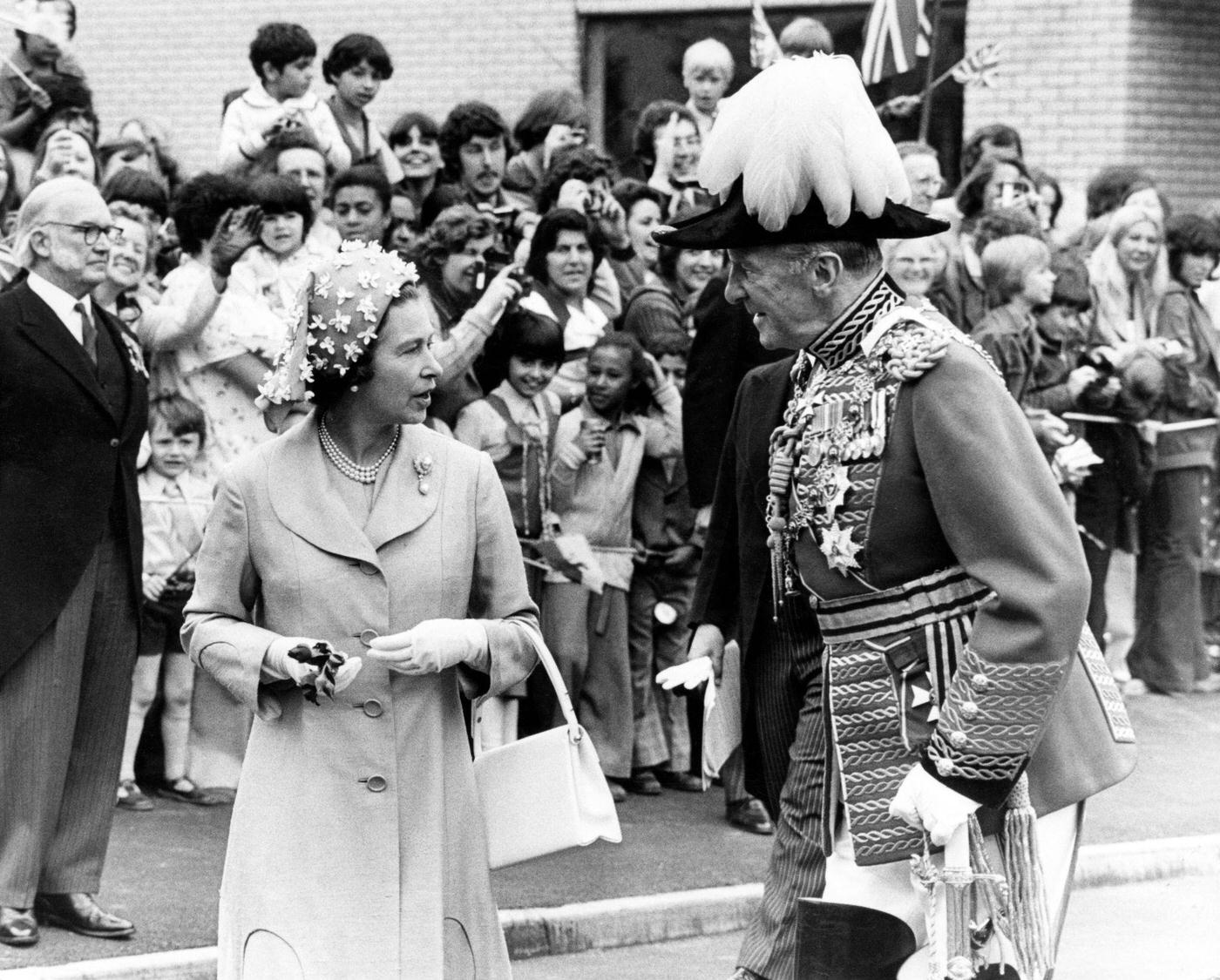 Queen Elizabeth II visiting Wales during the silver jubilee tour. June 1977.