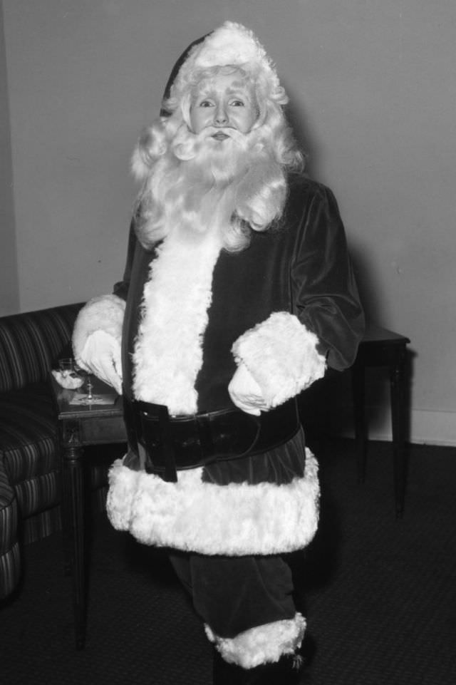 Debbie Reynolds dressed as Santa Claus for the Golden Apple Awards in Los Angeles in 1969.