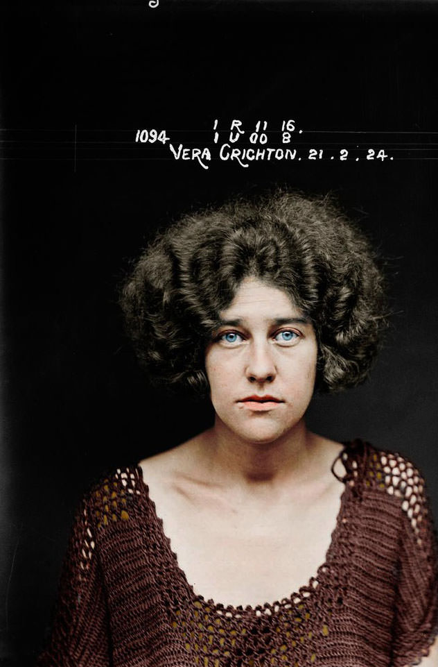 Vera Crichton at the Sydney Women’s Reformatory in 1924. Was arrested after being caught conspiring to procure a miscarriage.
