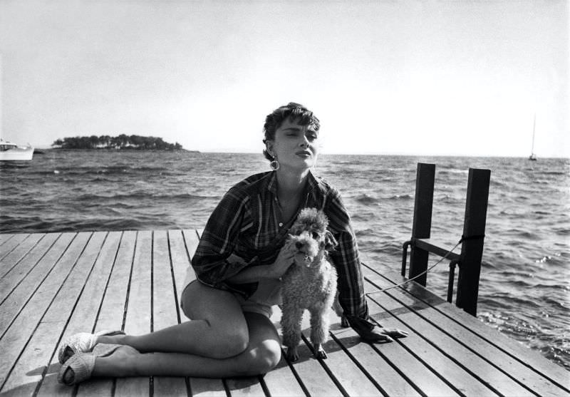 Audrey Hepburn on location in Glen Cove, Long Island, New York, for the film ‘Sabrina’, 1954