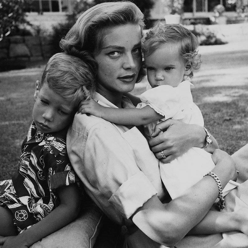 Lauren Bacall with children Steven and Leslie Bogart, 1953