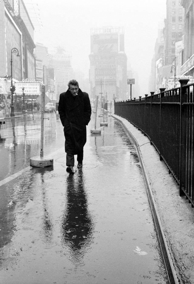 Iconic photo of James Dean in Times Square, New York City, 1955