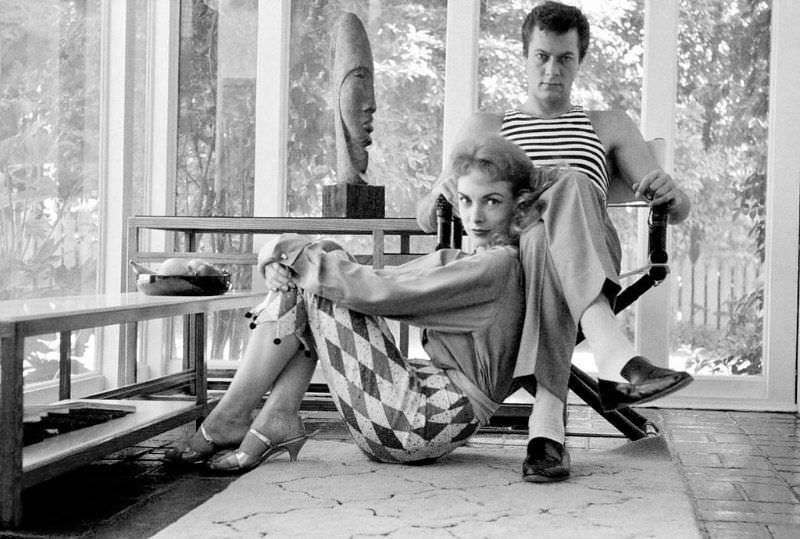 Janet Leigh and Tony Curtis at their home in Hollywood, 1957