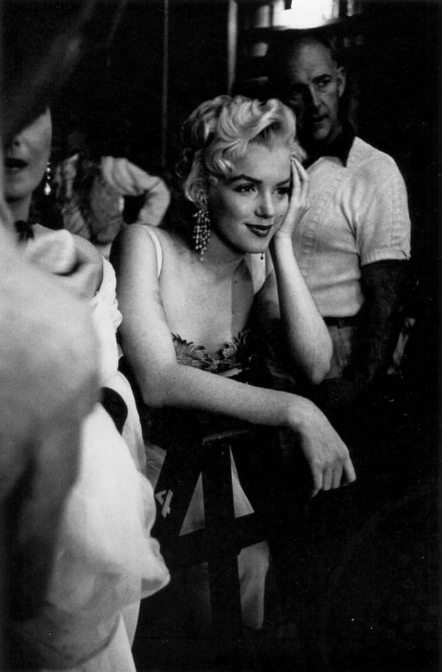 Marilyn Monroe watching the shooting of the film 'Desireé', 1953