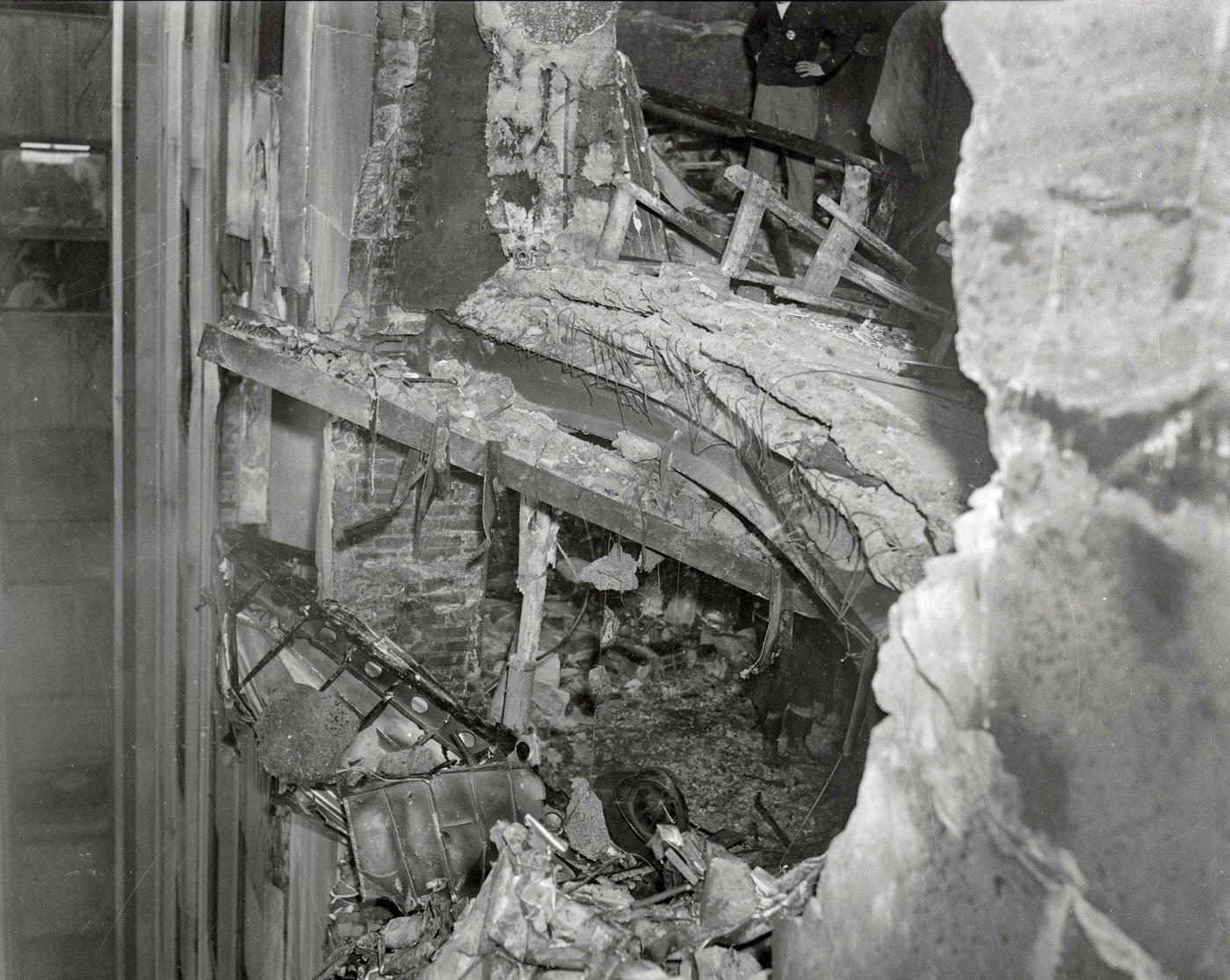 The wreckage from a bomber plane which crashed into the Empire State Building in New York City