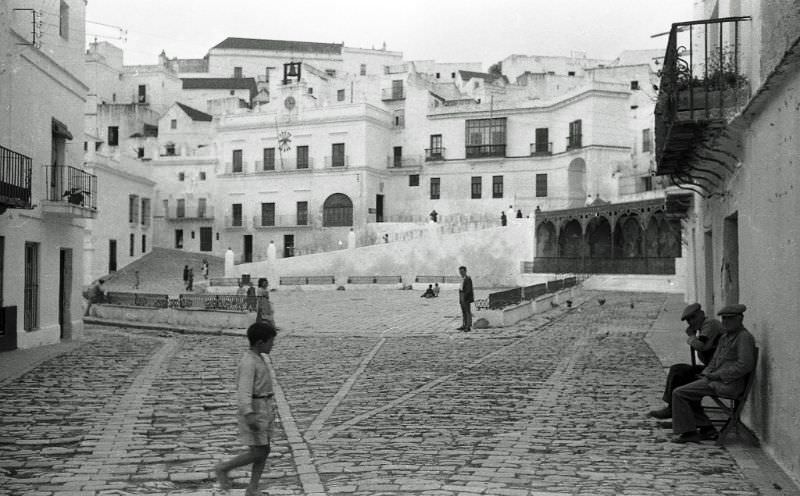 Spain. Stone city plaza, 1950