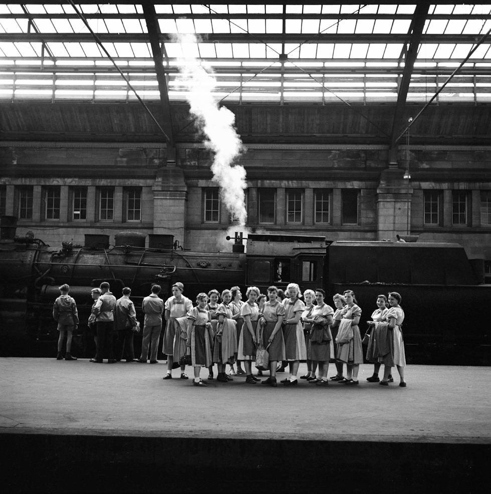 Schoolgirls in the Train Station, Germany, 1956