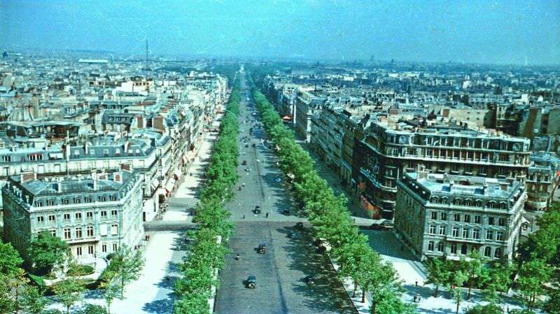 Paris, top of Arc de Triomphe, France, 1950