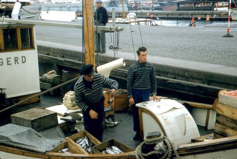 Men on fishing boat, Norway, 1950s