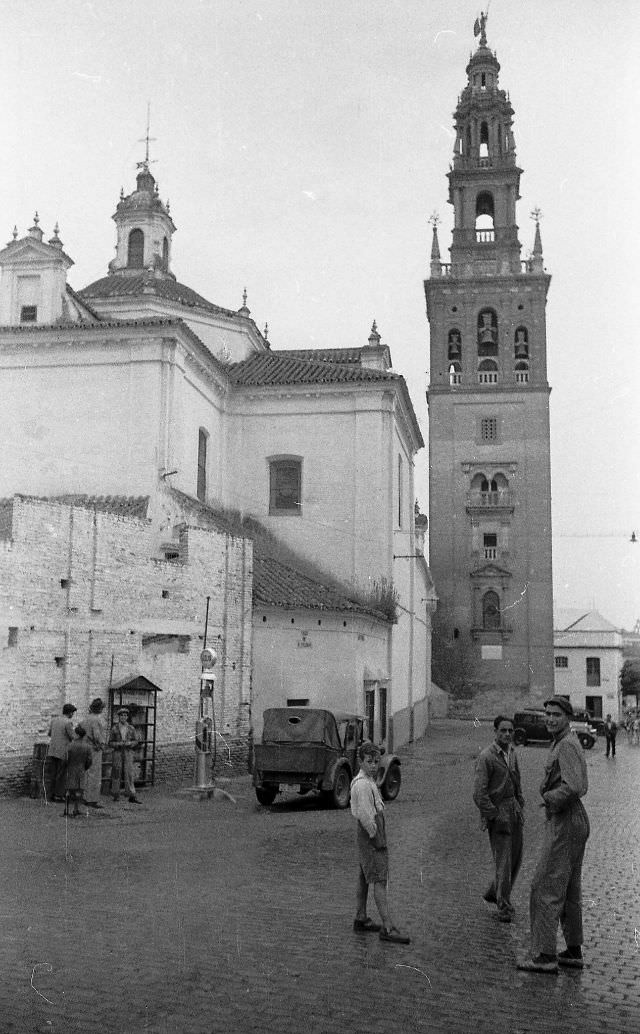 Spain. Carmona, church tower, 1950