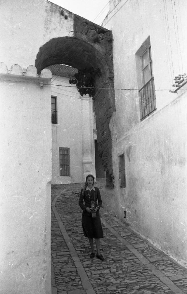 Spain. Elise in alley, 1950
