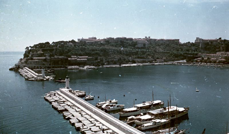 Monaco harbor, France, 1950.
