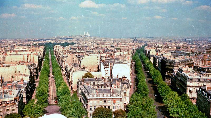View from Arc de Triomphe, Paris, France, 1950