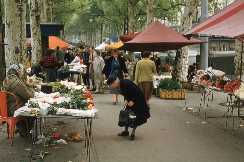 Flower market in Paris, France, 1956