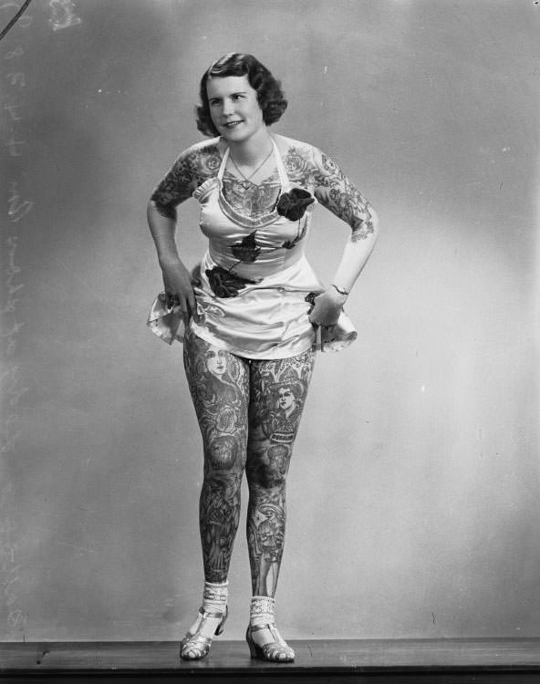 Betty Broadbent, the 'Tattooed Venus', Sydney, 4 April 1938