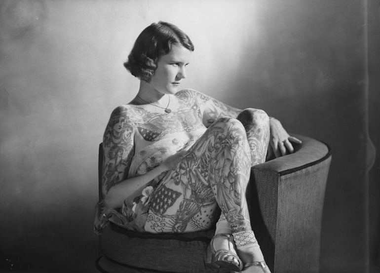 Betty Broadbent, the 'Tattooed Venus', Sydney, 4 April 1938