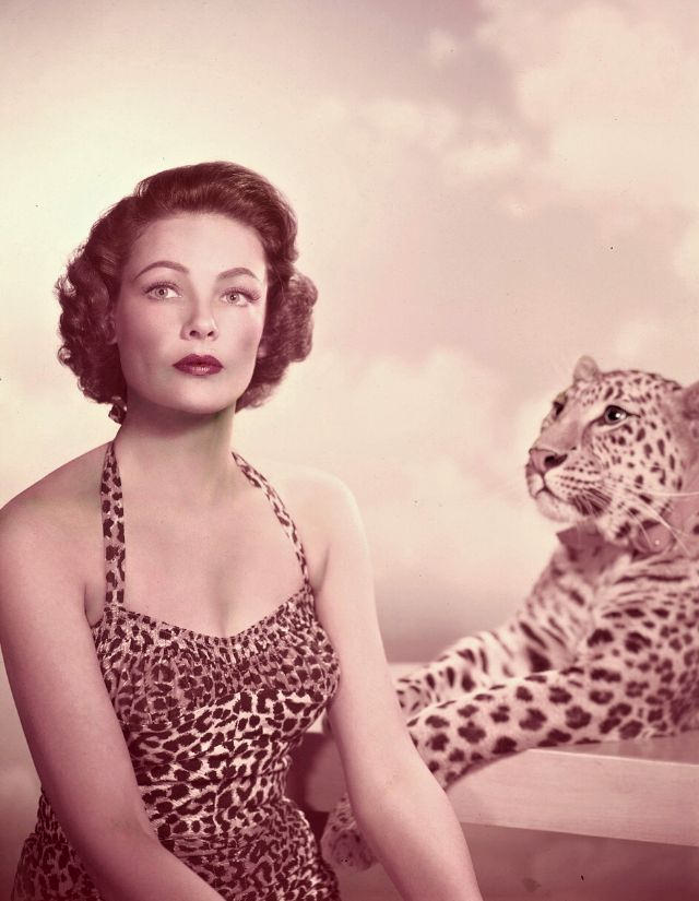 Wild Beauty: Gene Tierney Sizzles in Leopard Skin Swimsuit with a Real Leopard!