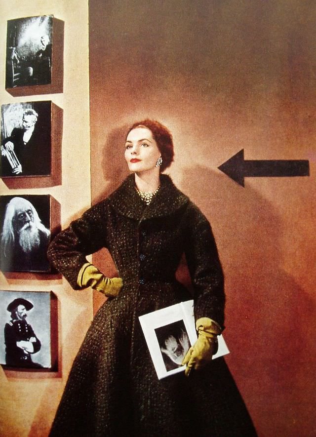 Georgia Hamilton in coat by Willi and hat by Hattie Carnegie, September 1952