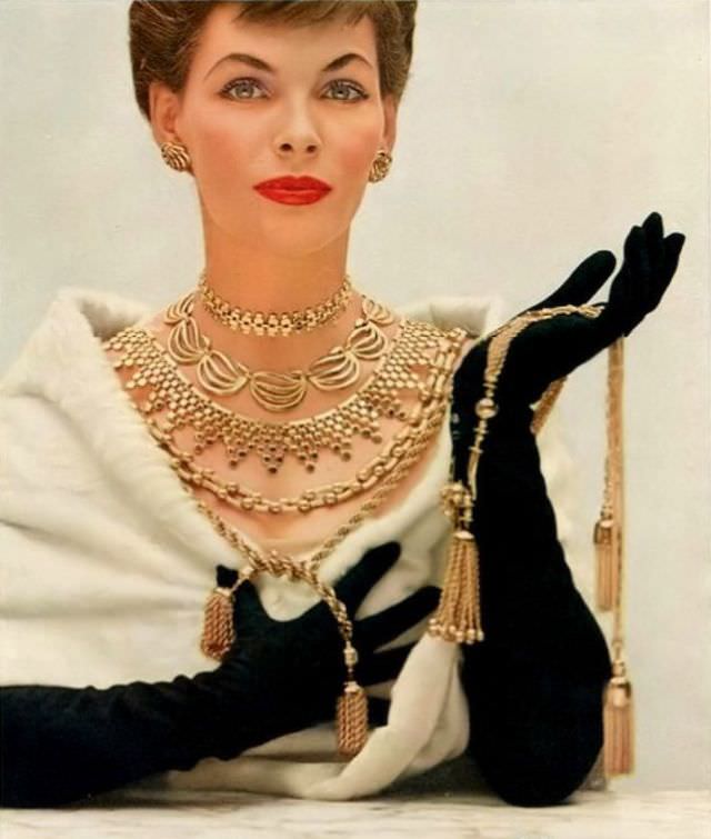 Georgia Hamilton, Monet jewelry advertisement, 1954