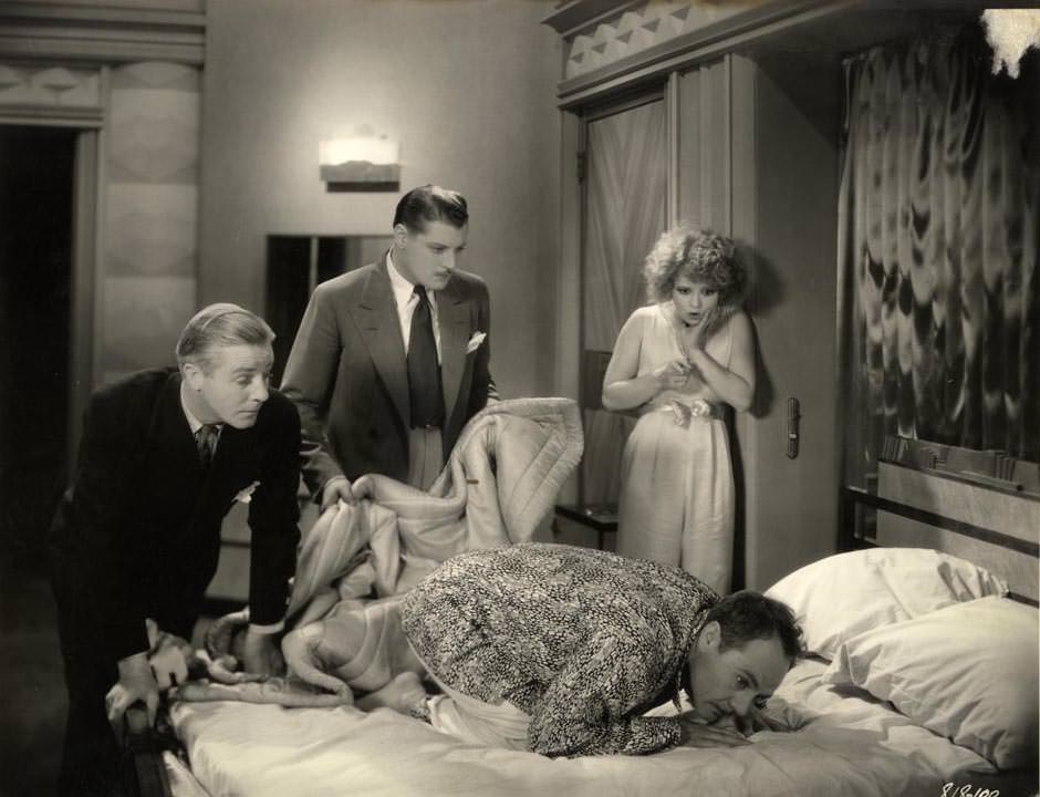 Clara Bow, Ralph Forbes, Richard 'Skeets' Gallagher, and Charles Ruggles in 'Her Wedding Night', 1930