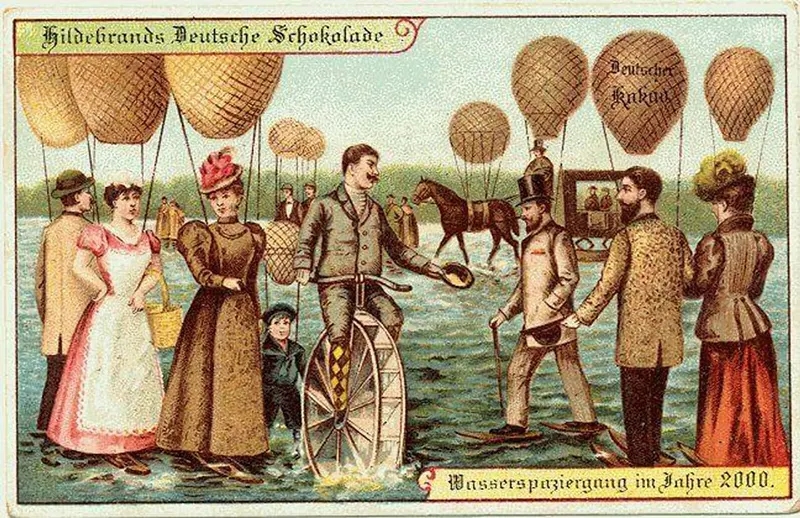 Strolling on the water. More at “Futuristic postcards: Life in the year 2000, 1900“.
