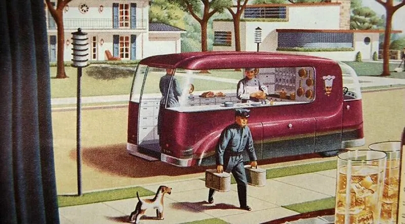 The food delivery of the future as imagined in 1940s.