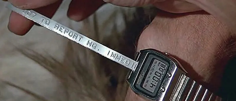 James Bond receives a “text” via his smartwatch in the Spy Who Loved Me. 1977.
