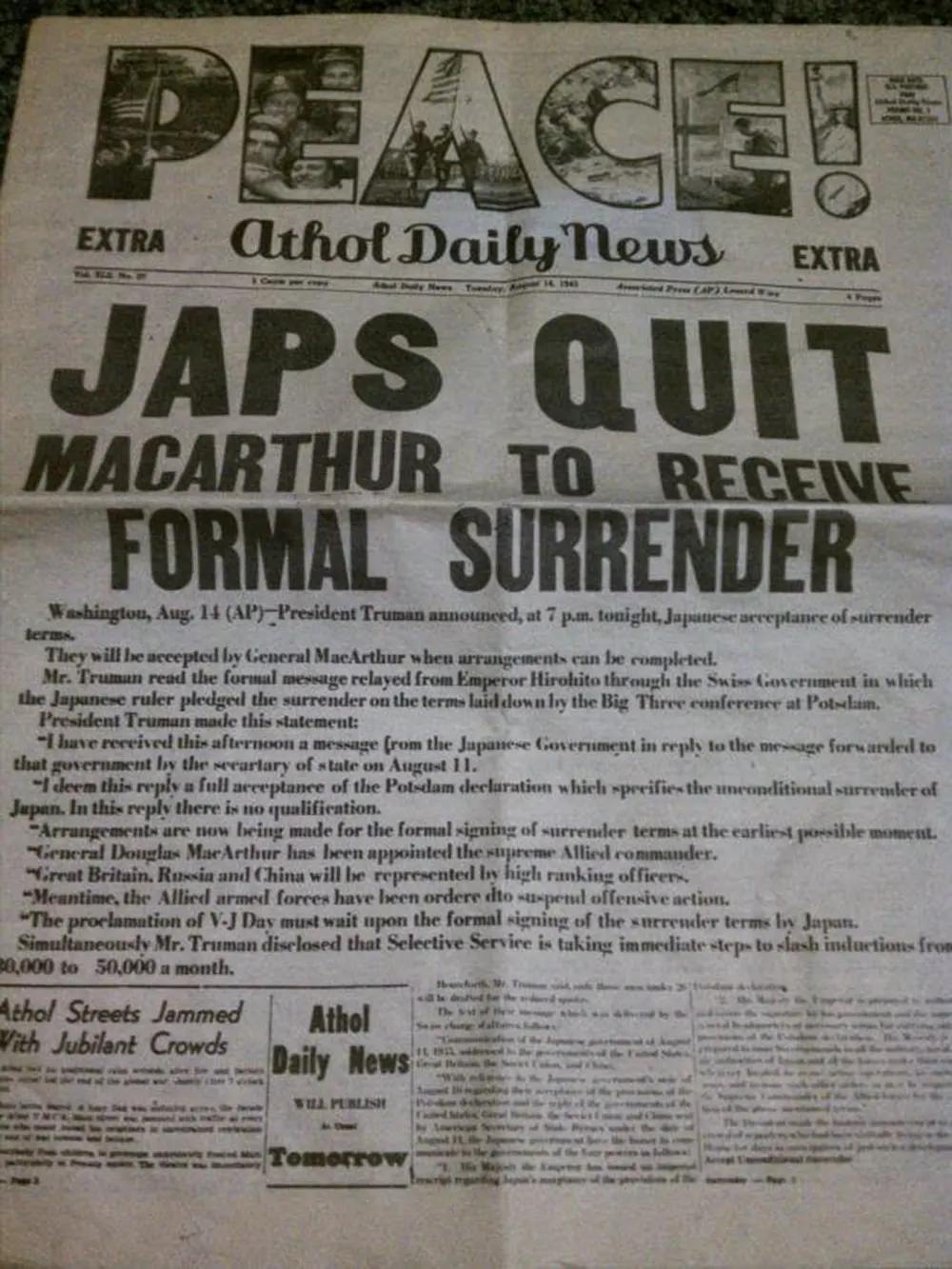 The actual surrender took place on 14 August 1945. All that was left was the formal ceremony and occupation.