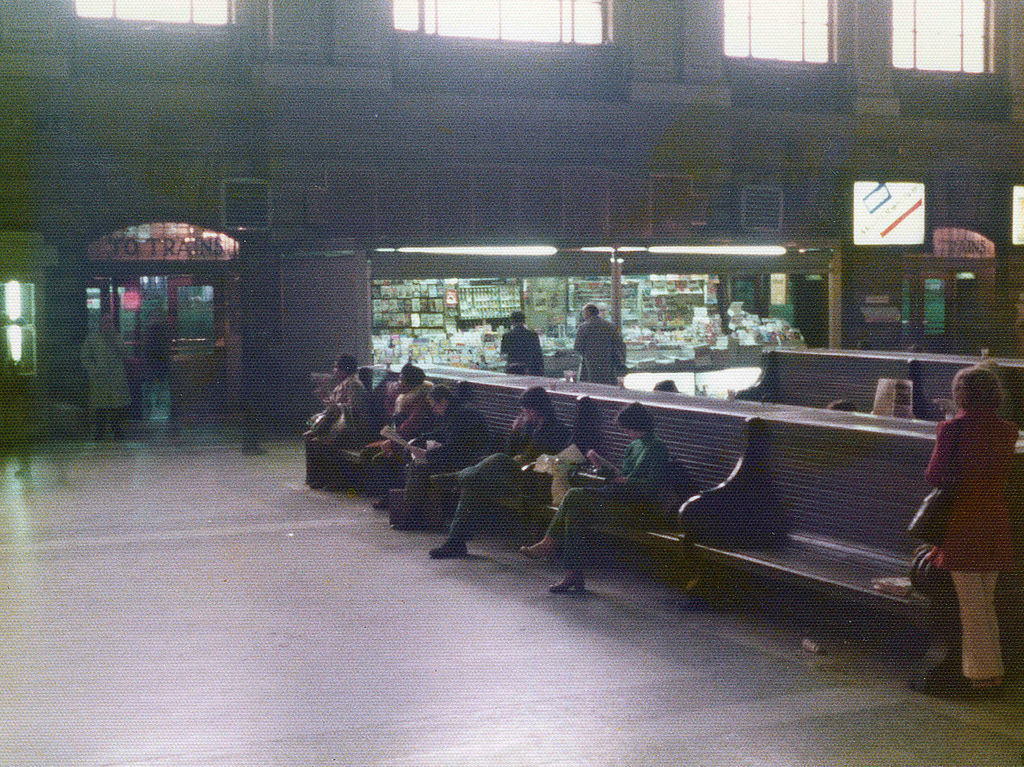Hoboken Erie Lackawanna railroad terminal waiting room, March 1975