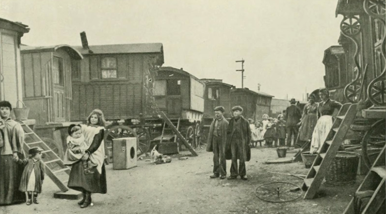 Travellers’ encampment in Battersea.
