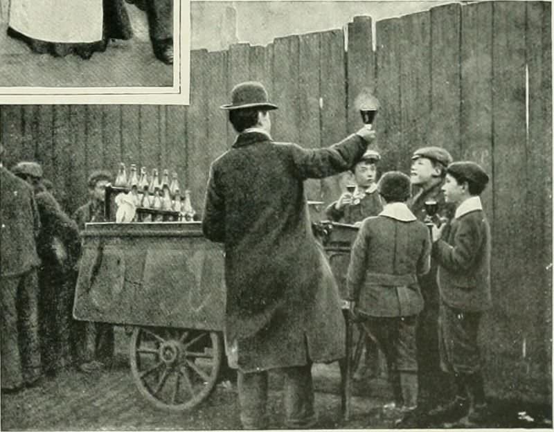 Man selling hot drinks for children.