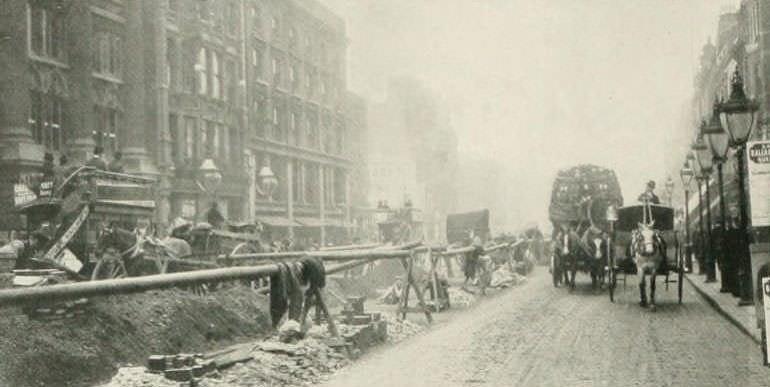 Roadworks in Oxford Street.