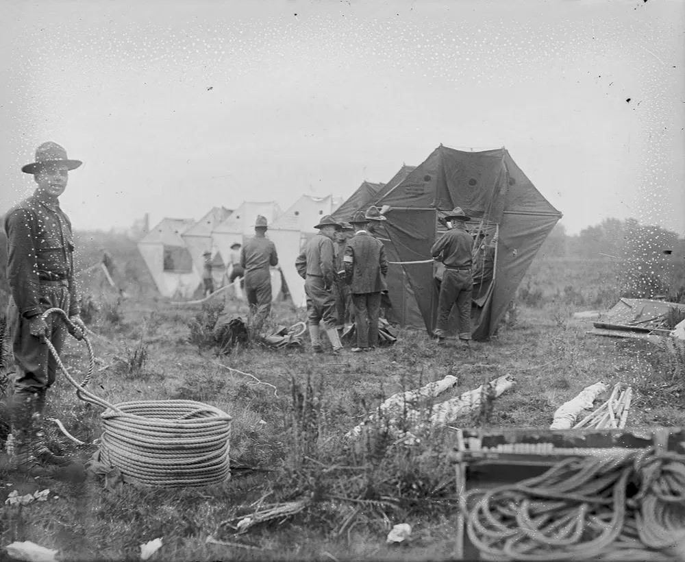 Soldiers set up a man-kite at Fort Devens in Massachusetts.