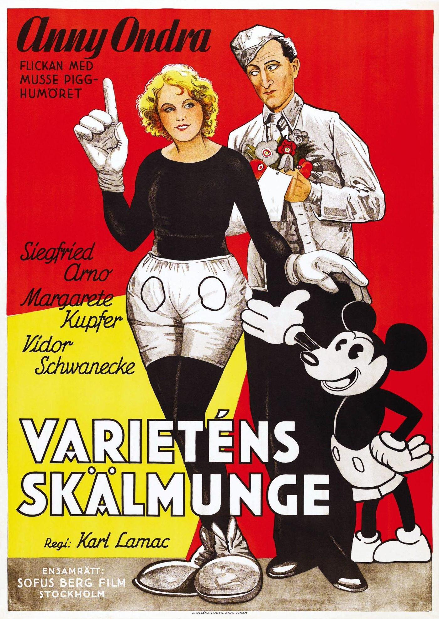 Fair People poster. from left: Anny Ondra, Sig Arno, Mickey Mouse, 1930.