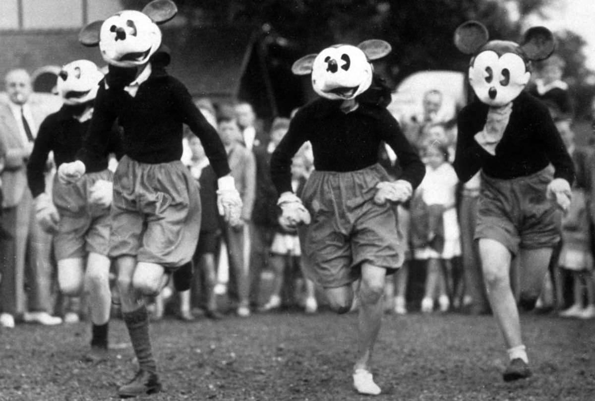 A Mickey Mouse race during the Mickey Mouse Club Sports Day, Guildford, 1938.