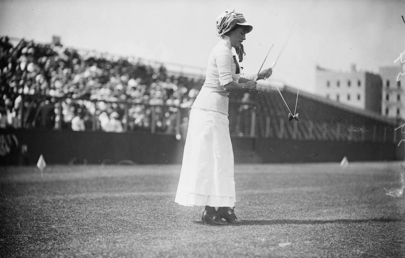 Annette Kellerman, on ball field.