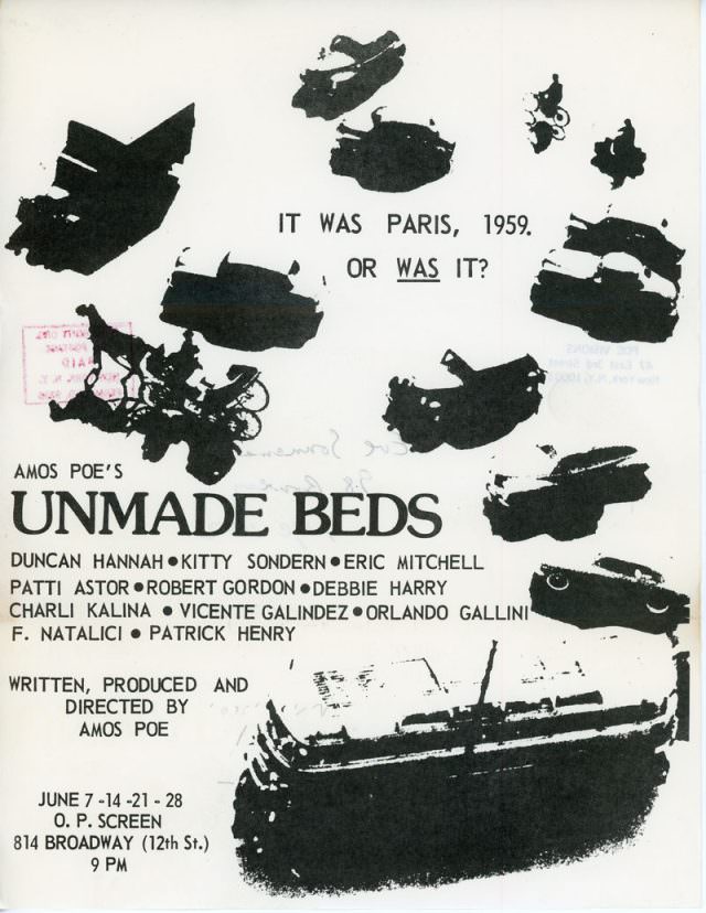 Amos Poe, Duncan Hannah, Eric Mitchell, Debbie Harry, Unmade Beds, Flyer, 1976