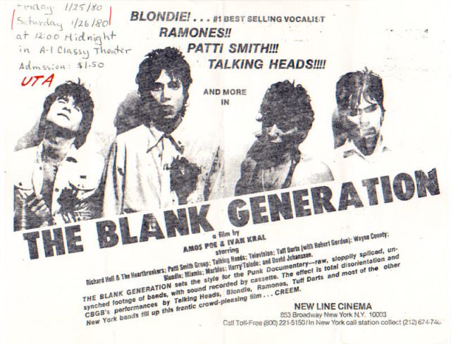 Amos Poe & Ivan Kral, The Blank Generation, Flyer, 1980