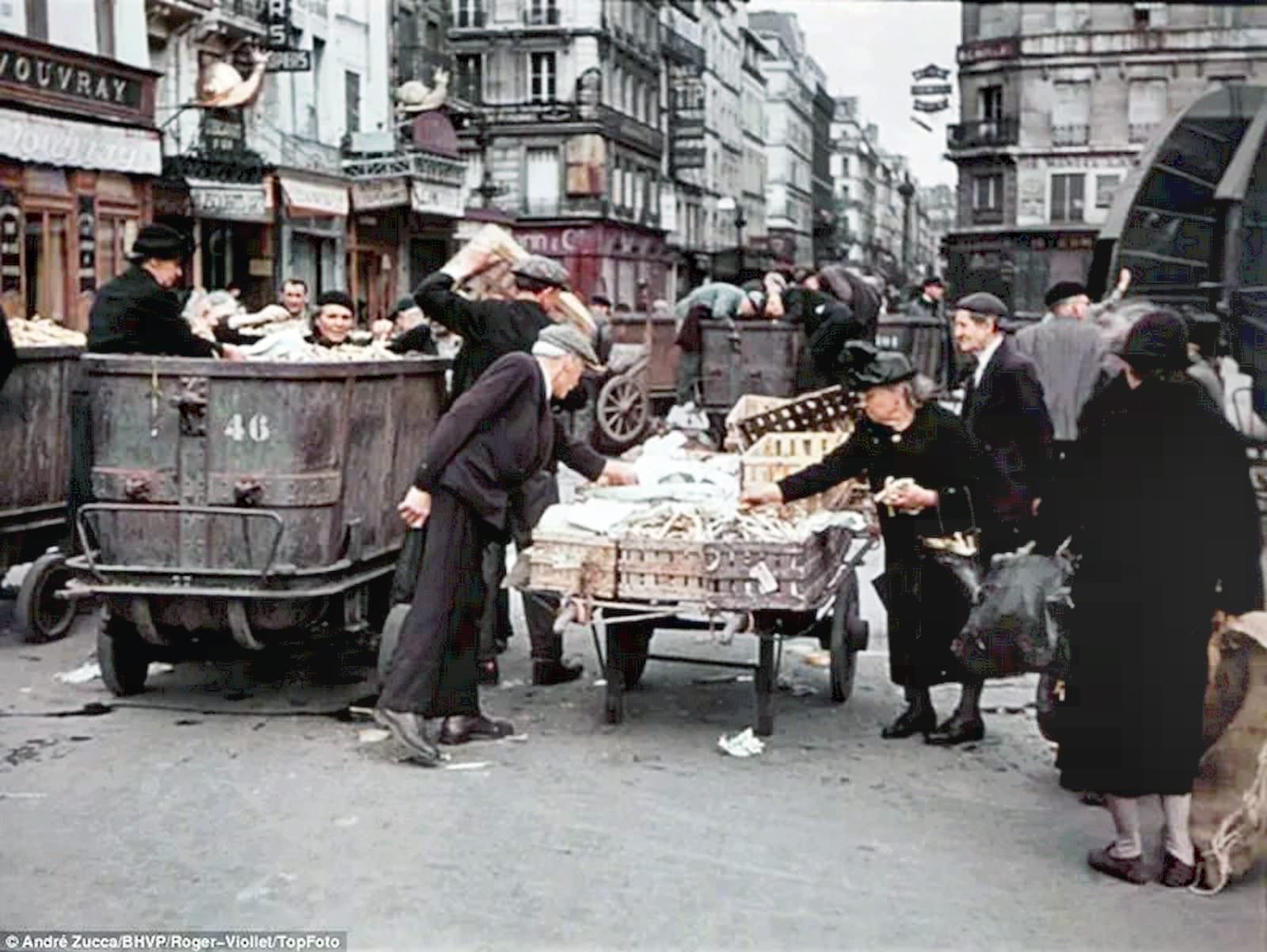Poorer-looking Parisians at a down-at-heel street market.