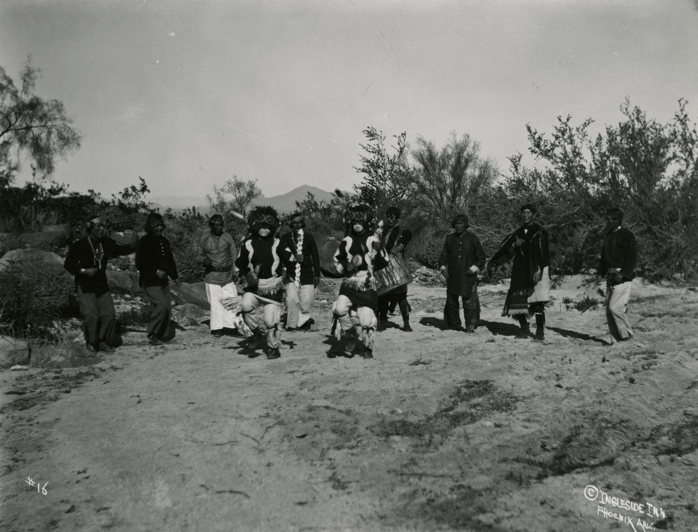 Hopi at Present Site of Pueblo Grande Museum, 1930s. The McCulloch register identifies this image as "Study #16." The date assigned to this photograph is approximate.
