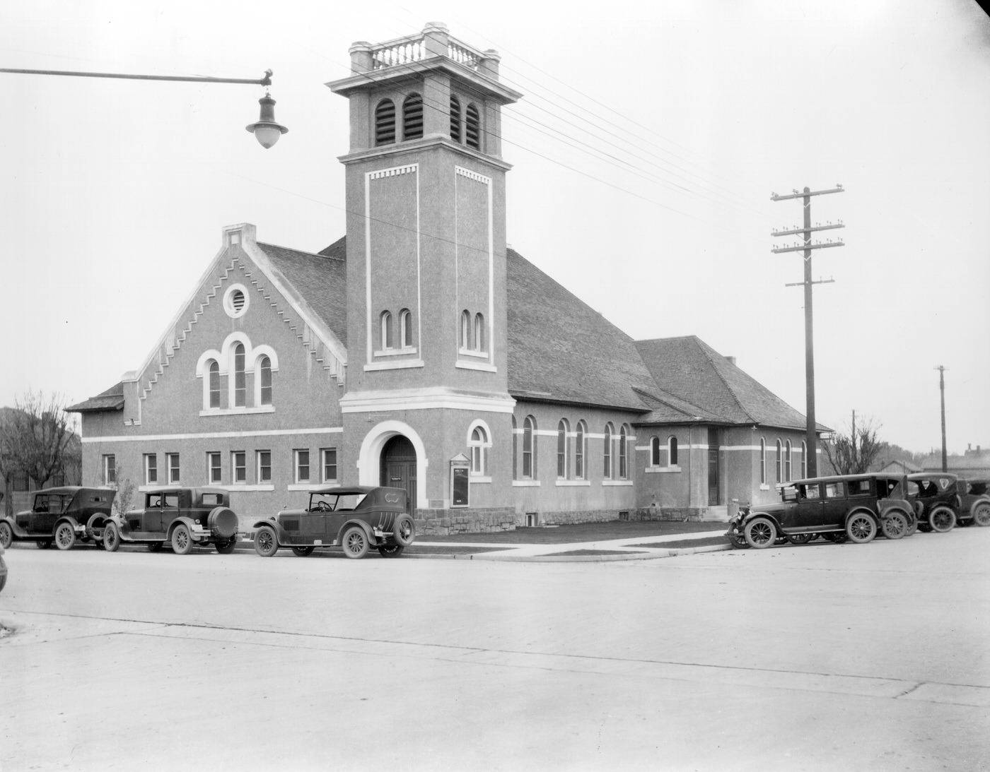 First Baptist Church Exterior, 1930s. This church was located at Monroe St. and Third Ave. in Phoenix