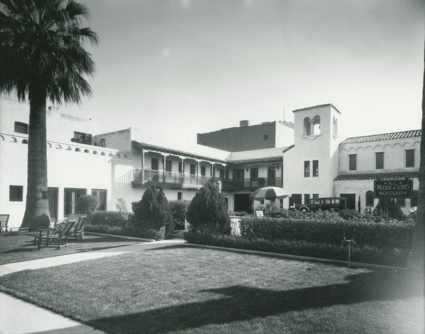 A. L. Moore and Son Mortuary Exterior View. This mortuary was located at 4th Ave. and Adams, 1930s